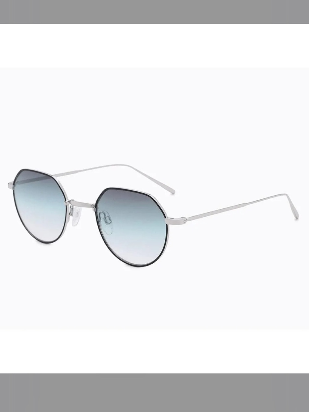 Carolina Lemke Men’s Silver Metal Round Sunglasses with Blue Tinted Full set